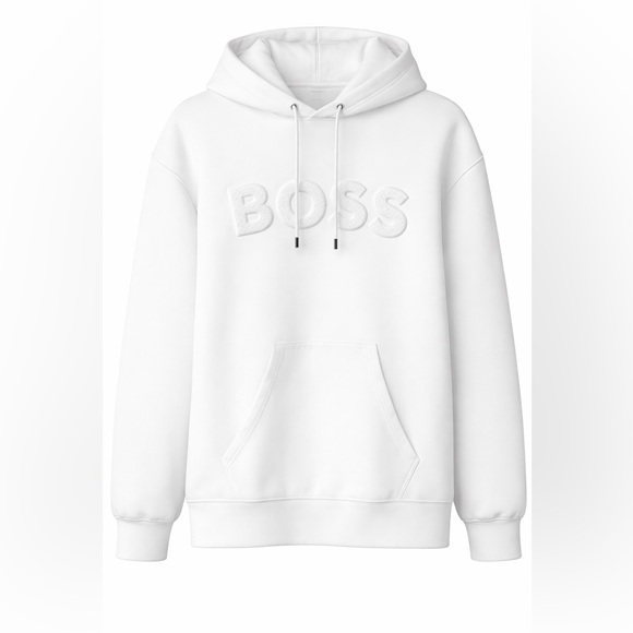 Boss Other - Boss White Pullover Hoodie with Raised Logo